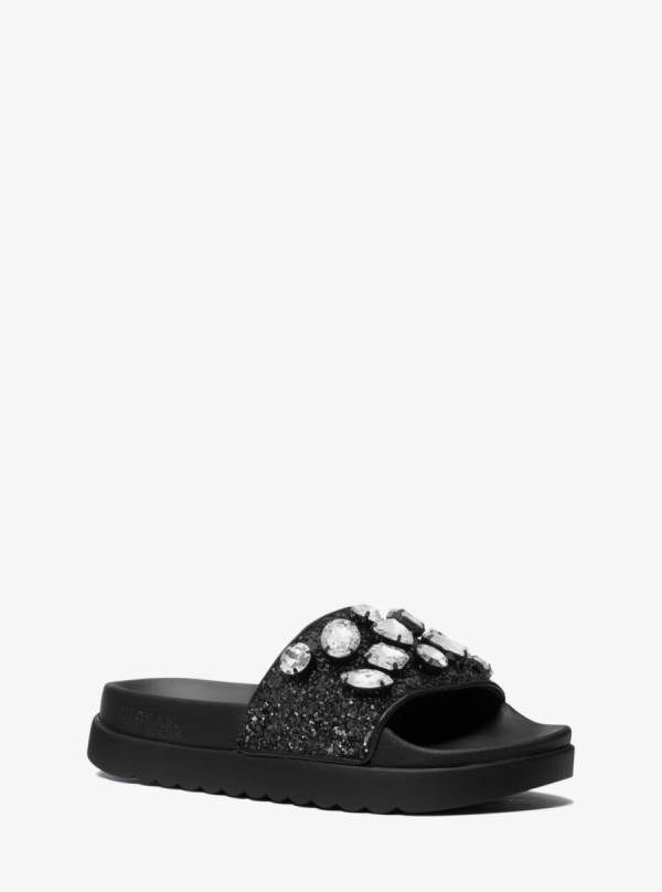 Damske Slapky Michael Kors Tyra Jewel Embellished Glitter Čierne - Topanky Michael Kors Akcia | FCORD-3970